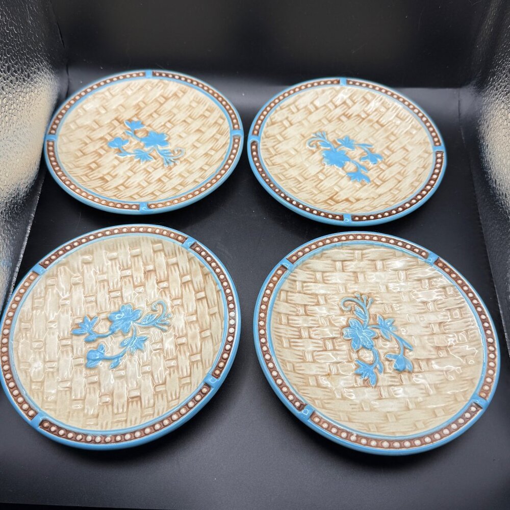 Temptations By Tara Floral Lace 4 Ceramic Appetizer Plates 5.5" Basketweave